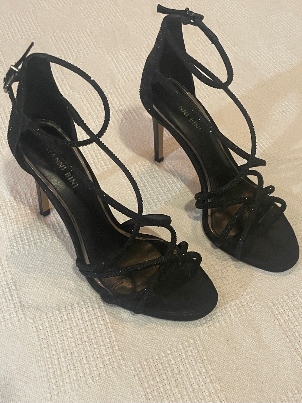 Gianni Bini Black Sparkly Strappy Ankle-Tie Stilettos 7